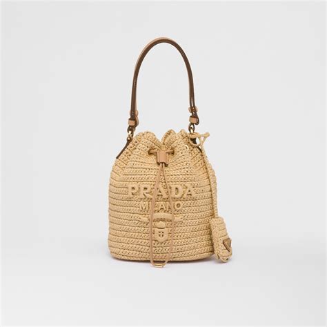 prada crochet and leather mini-bucket bag|Natural Crochet and leather mini.